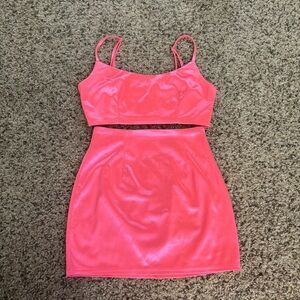 Fashion Nova True Icon Skirt + Top Mini Two Piece Dress Set in Neon Pink